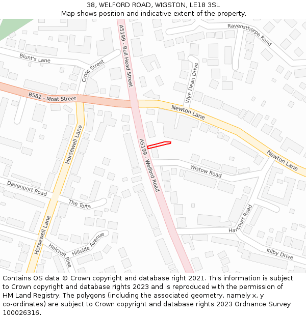 38, WELFORD ROAD, WIGSTON, LE18 3SL: Location map and indicative extent of plot