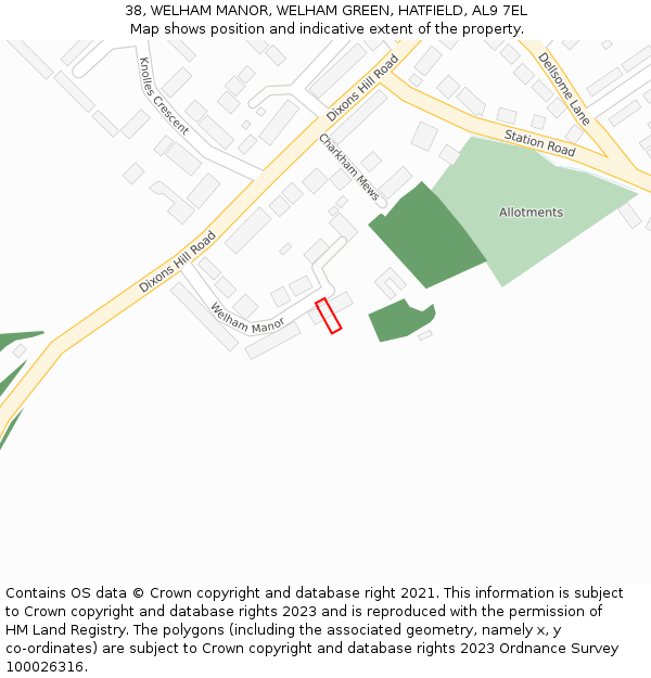 38, WELHAM MANOR, WELHAM GREEN, HATFIELD, AL9 7EL: Location map and indicative extent of plot