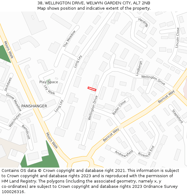 38, WELLINGTON DRIVE, WELWYN GARDEN CITY, AL7 2NB: Location map and indicative extent of plot