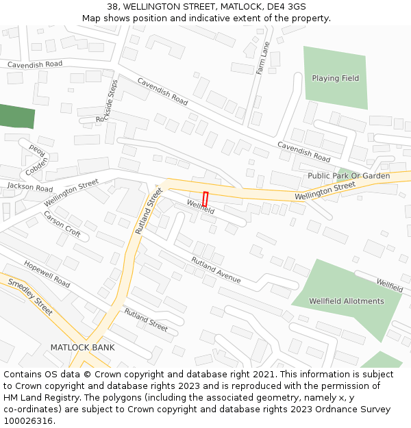 38, WELLINGTON STREET, MATLOCK, DE4 3GS: Location map and indicative extent of plot