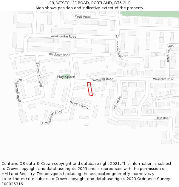 38, WESTCLIFF ROAD, PORTLAND, DT5 2HP: Location map and indicative extent of plot