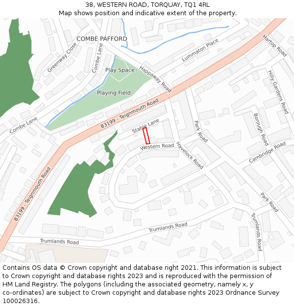 38, WESTERN ROAD, TORQUAY, TQ1 4RL: Location map and indicative extent of plot