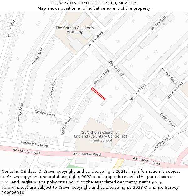 38, WESTON ROAD, ROCHESTER, ME2 3HA: Location map and indicative extent of plot