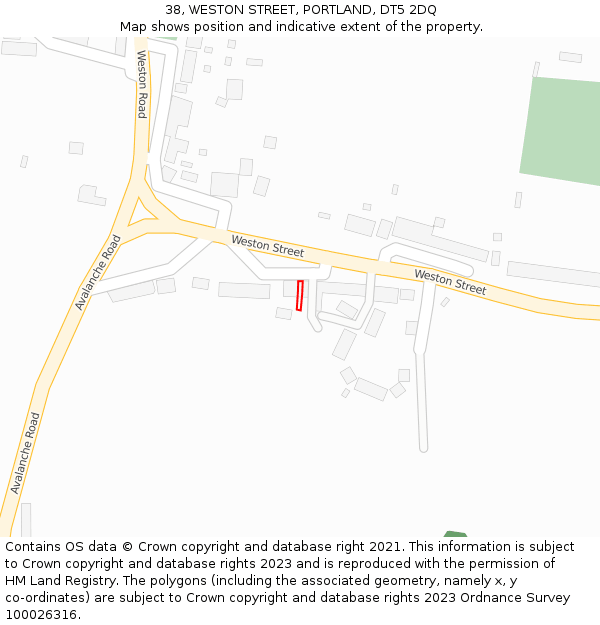 38, WESTON STREET, PORTLAND, DT5 2DQ: Location map and indicative extent of plot