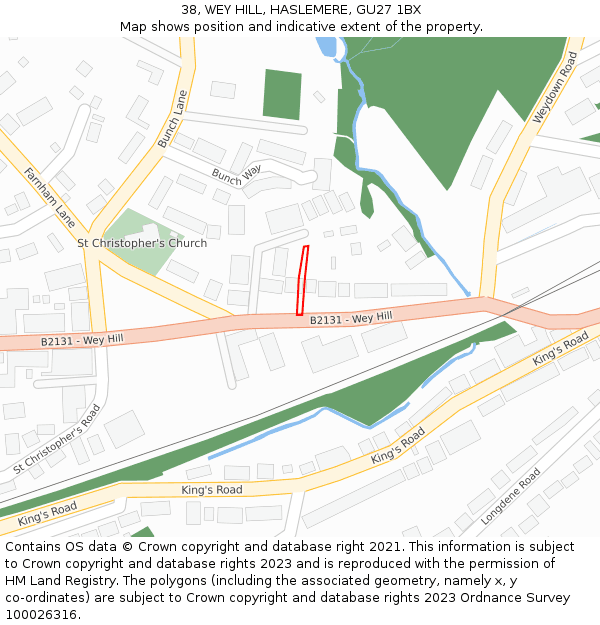 38, WEY HILL, HASLEMERE, GU27 1BX: Location map and indicative extent of plot