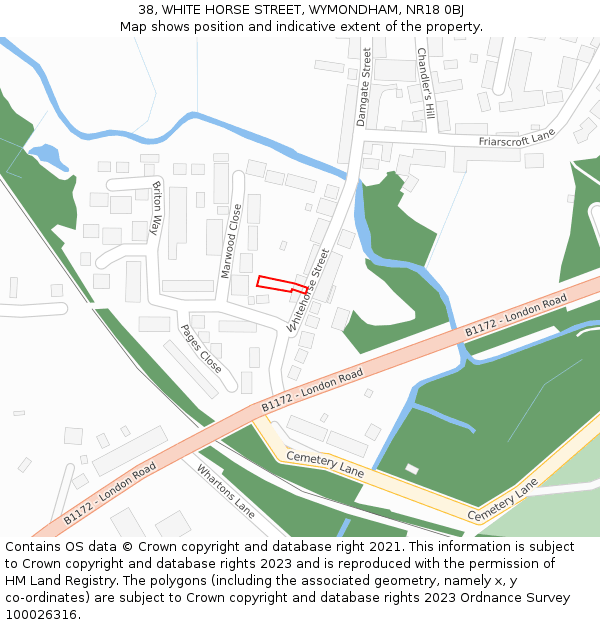 38, WHITE HORSE STREET, WYMONDHAM, NR18 0BJ: Location map and indicative extent of plot