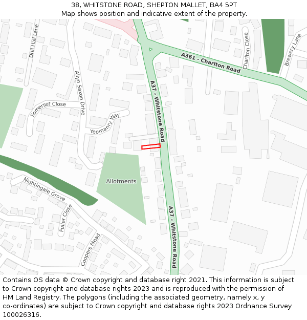 38, WHITSTONE ROAD, SHEPTON MALLET, BA4 5PT: Location map and indicative extent of plot