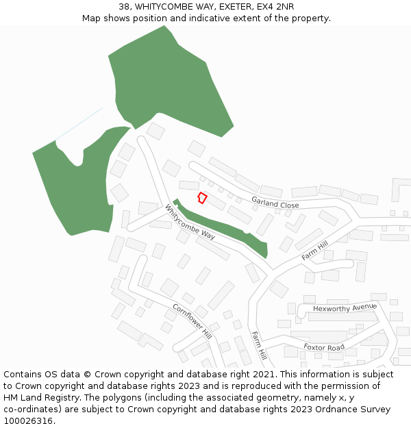 38, WHITYCOMBE WAY, EXETER, EX4 2NR: Location map and indicative extent of plot