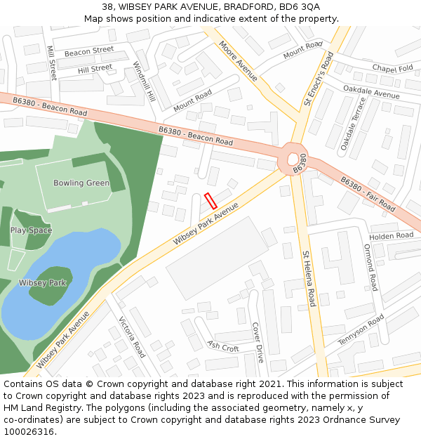 38, WIBSEY PARK AVENUE, BRADFORD, BD6 3QA: Location map and indicative extent of plot