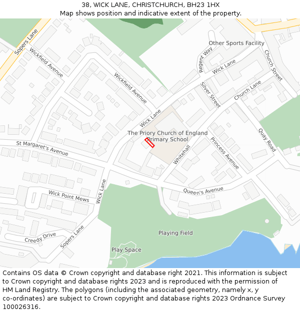 38, WICK LANE, CHRISTCHURCH, BH23 1HX: Location map and indicative extent of plot