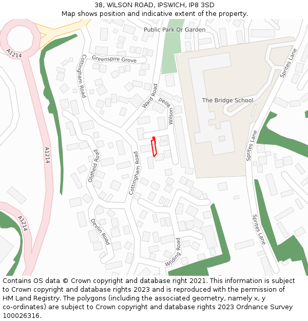 38, WILSON ROAD, IPSWICH, IP8 3SD: Location map and indicative extent of plot