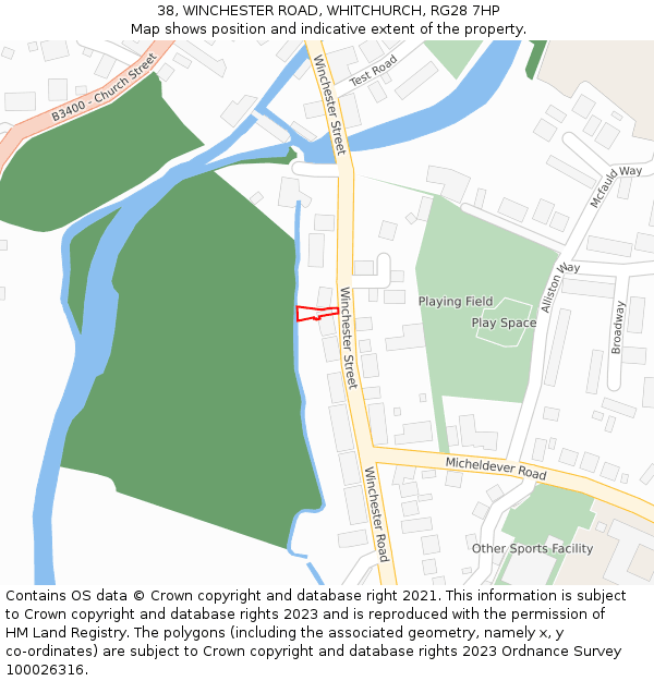 38, WINCHESTER ROAD, WHITCHURCH, RG28 7HP: Location map and indicative extent of plot