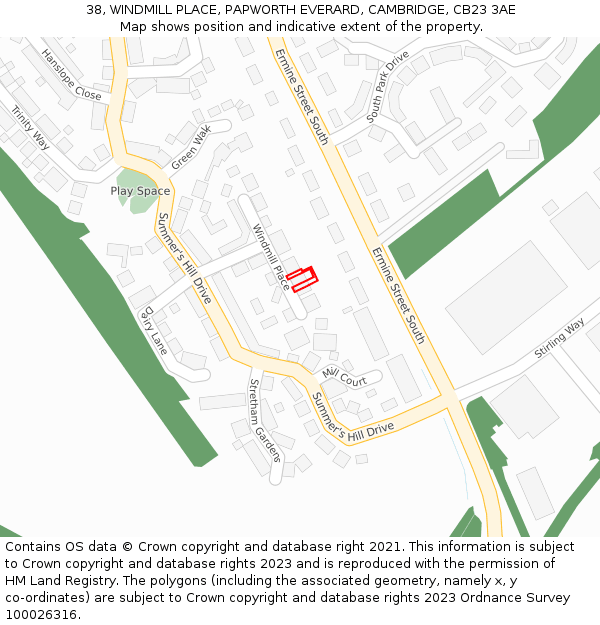 38, WINDMILL PLACE, PAPWORTH EVERARD, CAMBRIDGE, CB23 3AE: Location map and indicative extent of plot