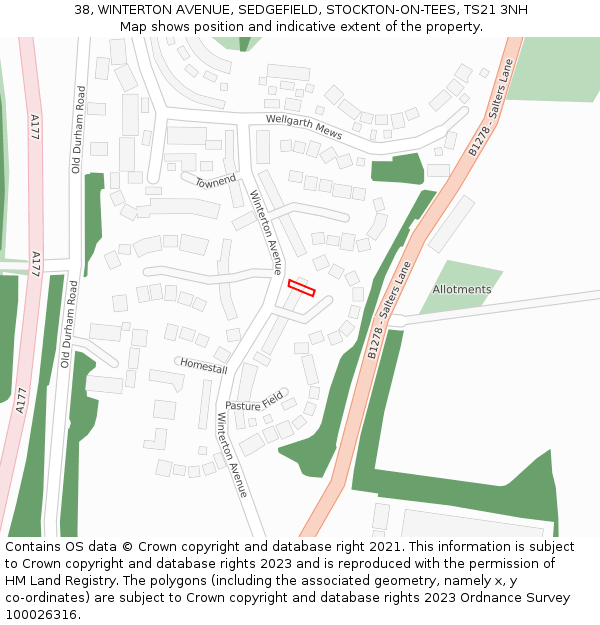 38, WINTERTON AVENUE, SEDGEFIELD, STOCKTON-ON-TEES, TS21 3NH: Location map and indicative extent of plot