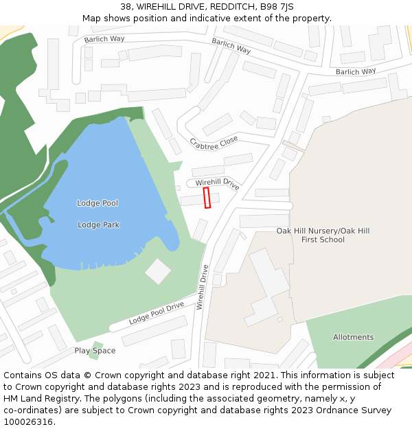 38, WIREHILL DRIVE, REDDITCH, B98 7JS: Location map and indicative extent of plot