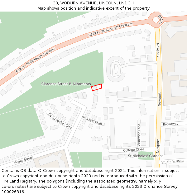 38, WOBURN AVENUE, LINCOLN, LN1 3HJ: Location map and indicative extent of plot