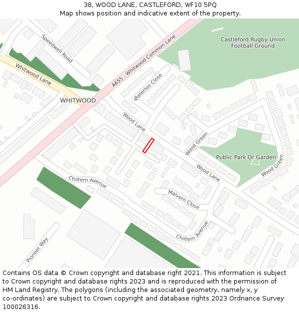 38, WOOD LANE, CASTLEFORD, WF10 5PQ: Location map and indicative extent of plot