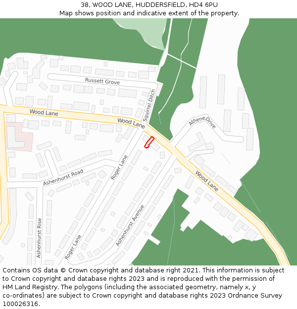 38, WOOD LANE, HUDDERSFIELD, HD4 6PU: Location map and indicative extent of plot