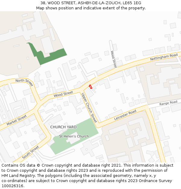 38, WOOD STREET, ASHBY-DE-LA-ZOUCH, LE65 1EG: Location map and indicative extent of plot