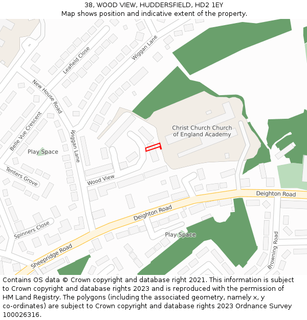 38, WOOD VIEW, HUDDERSFIELD, HD2 1EY: Location map and indicative extent of plot