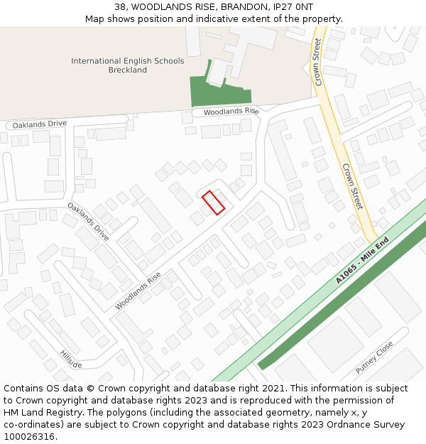 38, WOODLANDS RISE, BRANDON, IP27 0NT: Location map and indicative extent of plot
