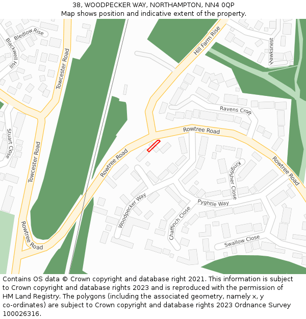 38, WOODPECKER WAY, NORTHAMPTON, NN4 0QP: Location map and indicative extent of plot