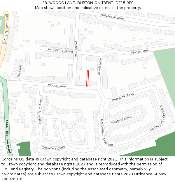38, WOODS LANE, BURTON-ON-TRENT, DE15 9EF: Location map and indicative extent of plot