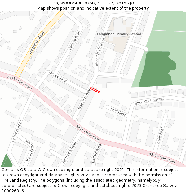 38, WOODSIDE ROAD, SIDCUP, DA15 7JQ: Location map and indicative extent of plot
