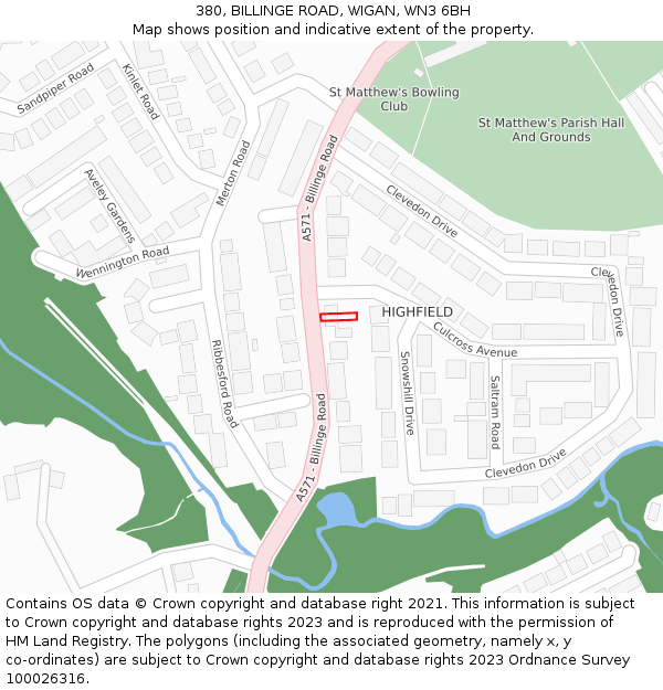 380, BILLINGE ROAD, WIGAN, WN3 6BH: Location map and indicative extent of plot