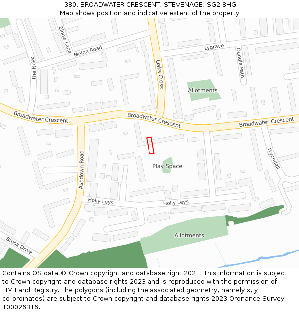 380, BROADWATER CRESCENT, STEVENAGE, SG2 8HG: Location map and indicative extent of plot