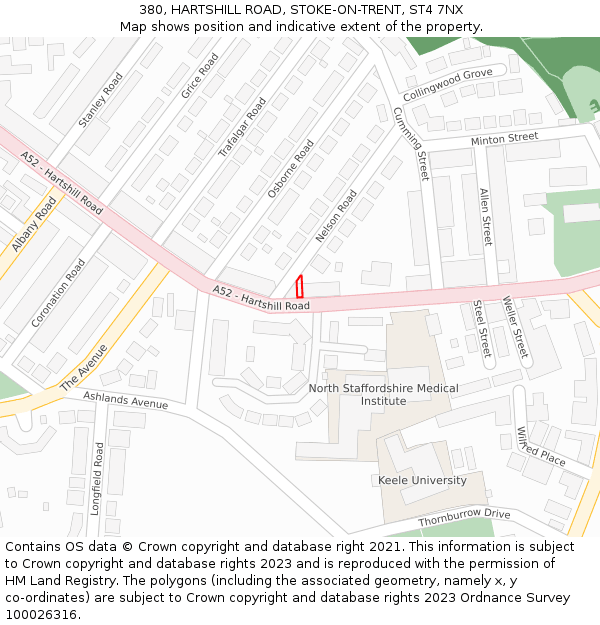 380, HARTSHILL ROAD, STOKE-ON-TRENT, ST4 7NX: Location map and indicative extent of plot