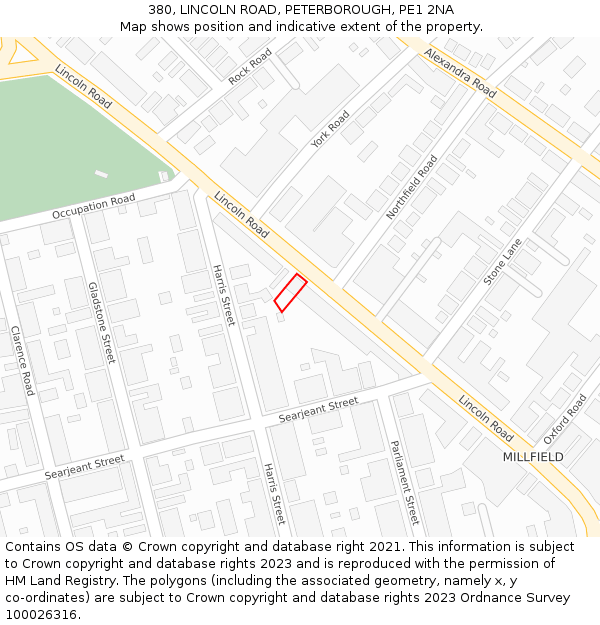 380, LINCOLN ROAD, PETERBOROUGH, PE1 2NA: Location map and indicative extent of plot