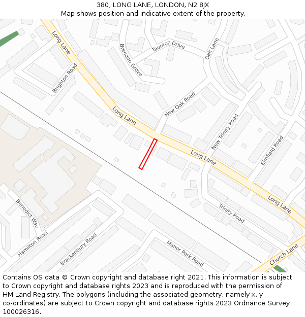 380, LONG LANE, LONDON, N2 8JX: Location map and indicative extent of plot