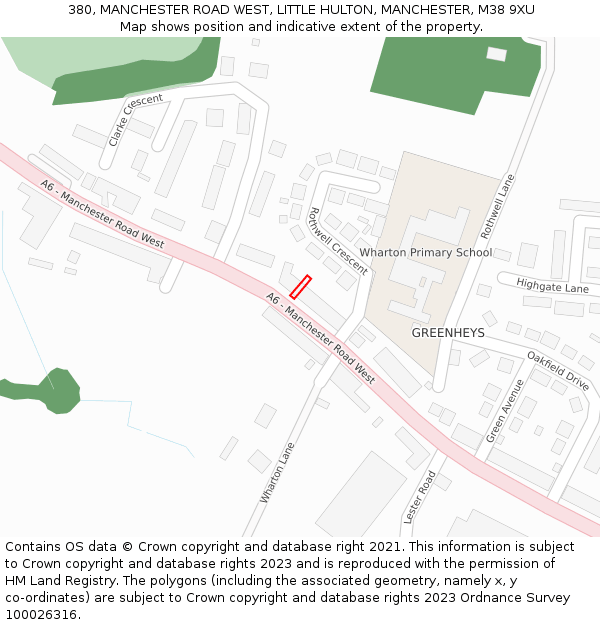 380, MANCHESTER ROAD WEST, LITTLE HULTON, MANCHESTER, M38 9XU: Location map and indicative extent of plot