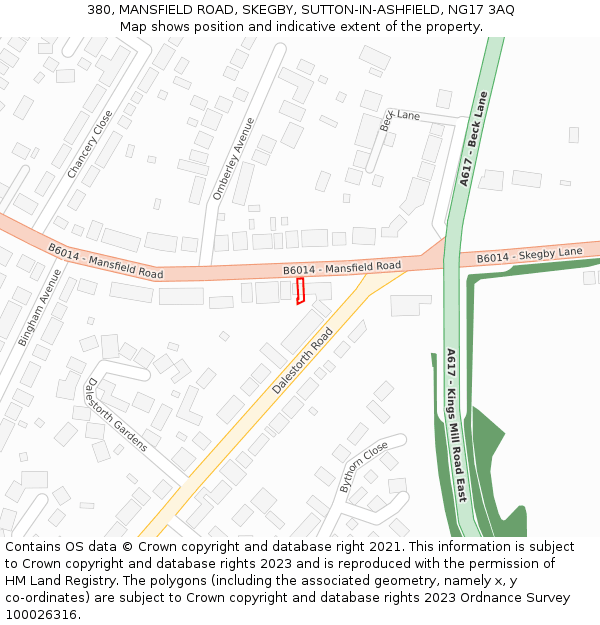 380, MANSFIELD ROAD, SKEGBY, SUTTON-IN-ASHFIELD, NG17 3AQ: Location map and indicative extent of plot