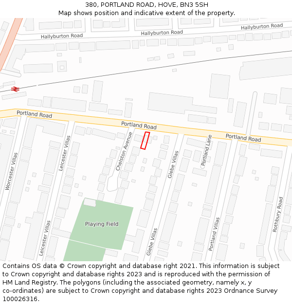 380, PORTLAND ROAD, HOVE, BN3 5SH: Location map and indicative extent of plot