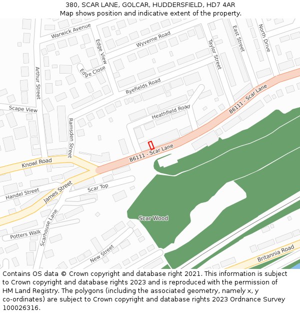 380, SCAR LANE, GOLCAR, HUDDERSFIELD, HD7 4AR: Location map and indicative extent of plot