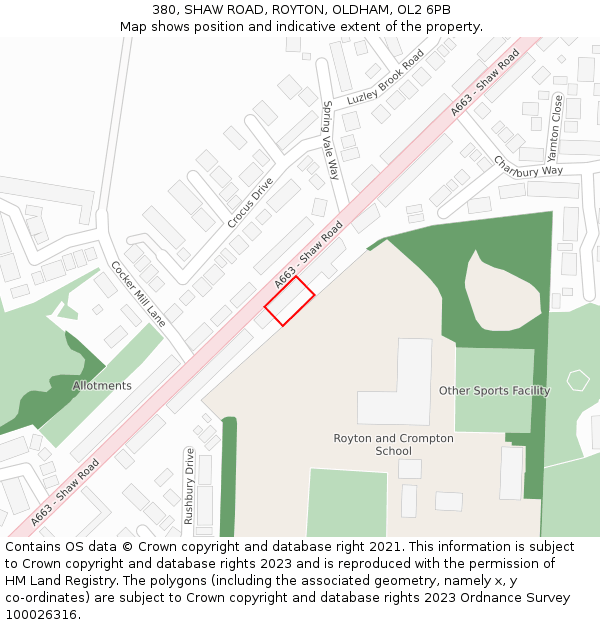 380, SHAW ROAD, ROYTON, OLDHAM, OL2 6PB: Location map and indicative extent of plot