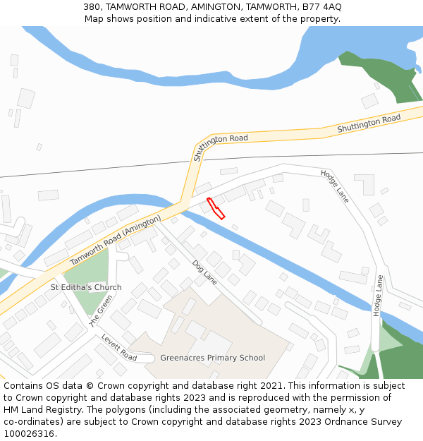 380, TAMWORTH ROAD, AMINGTON, TAMWORTH, B77 4AQ: Location map and indicative extent of plot