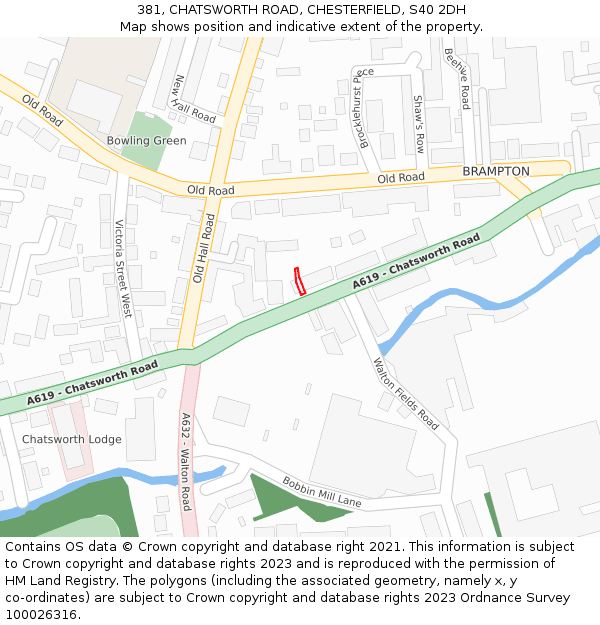 381, CHATSWORTH ROAD, CHESTERFIELD, S40 2DH: Location map and indicative extent of plot