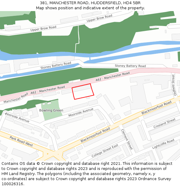 381, MANCHESTER ROAD, HUDDERSFIELD, HD4 5BR: Location map and indicative extent of plot