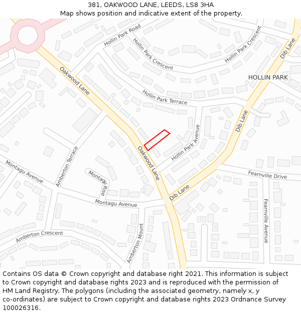 381, OAKWOOD LANE, LEEDS, LS8 3HA: Location map and indicative extent of plot
