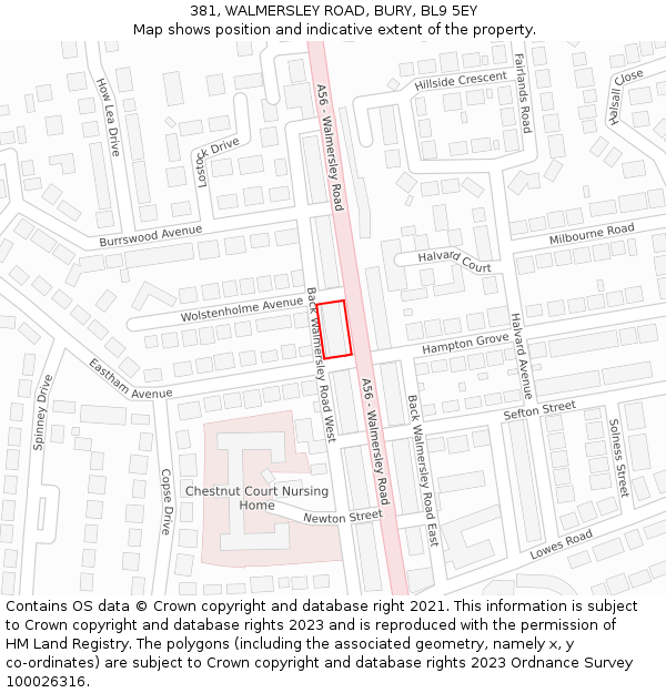 381, WALMERSLEY ROAD, BURY, BL9 5EY: Location map and indicative extent of plot