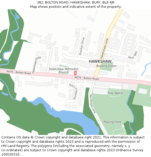 382, BOLTON ROAD, HAWKSHAW, BURY, BL8 4JR: Location map and indicative extent of plot