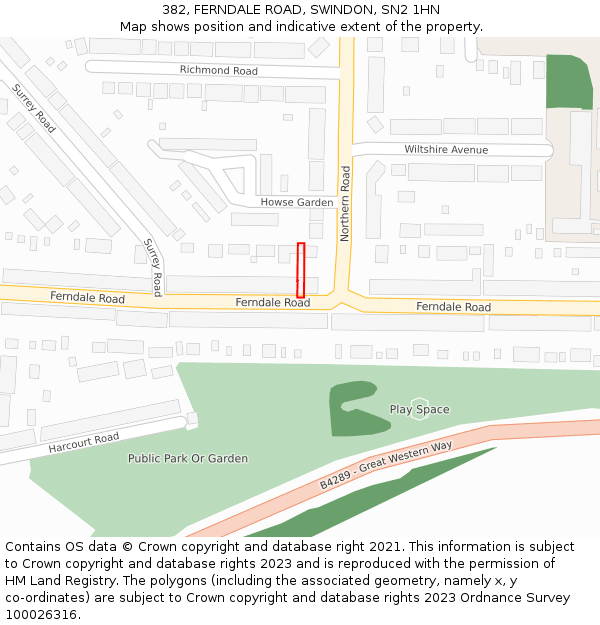 382, FERNDALE ROAD, SWINDON, SN2 1HN: Location map and indicative extent of plot