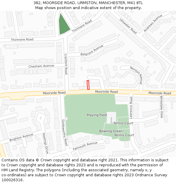 382, MOORSIDE ROAD, URMSTON, MANCHESTER, M41 8TL: Location map and indicative extent of plot