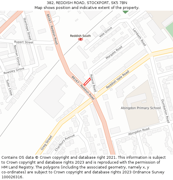 382, REDDISH ROAD, STOCKPORT, SK5 7BN: Location map and indicative extent of plot