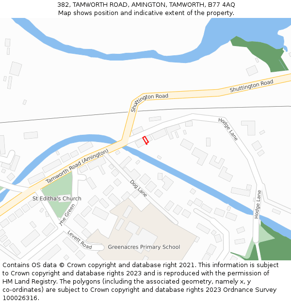 382, TAMWORTH ROAD, AMINGTON, TAMWORTH, B77 4AQ: Location map and indicative extent of plot