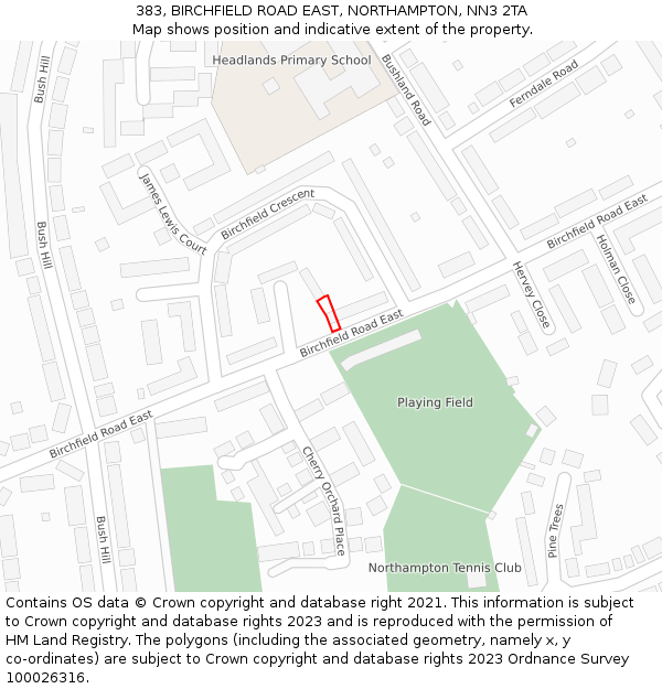383, BIRCHFIELD ROAD EAST, NORTHAMPTON, NN3 2TA: Location map and indicative extent of plot