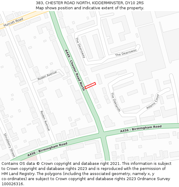383, CHESTER ROAD NORTH, KIDDERMINSTER, DY10 2RS: Location map and indicative extent of plot